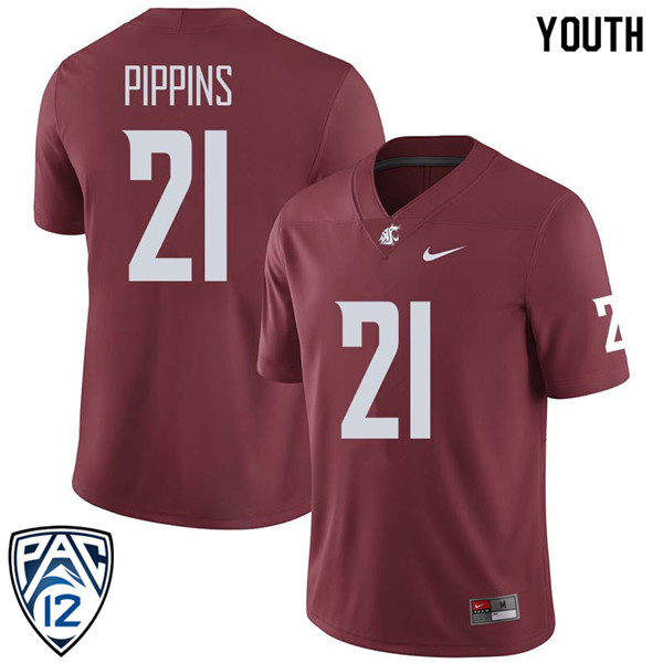 Youth #21 Marcellus Pippins Washington State Cougars College Football Jerseys Sale-Crimson
